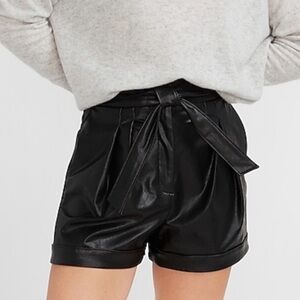 Super high waisted belted vegan leather shorts